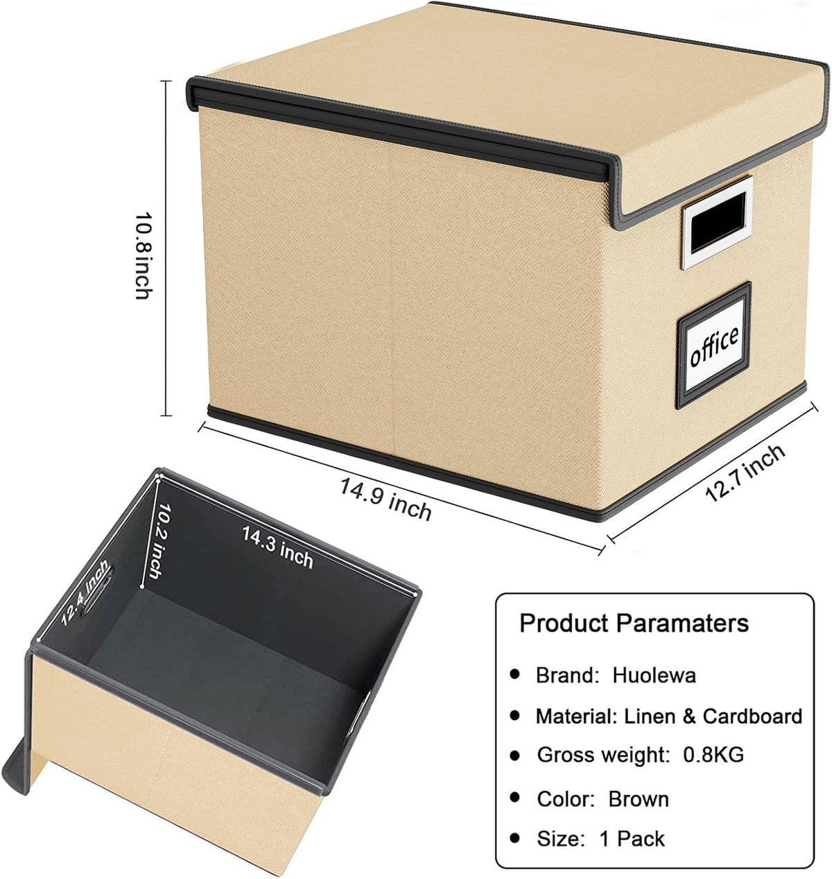 Upgraded Portable File Organizer Box with Lid, Collapsible Linen Hanging Filing Storage Boxes with Plastic Slides, Decorative Home/Office Filing System Box for File and Folders Storage (Gray)