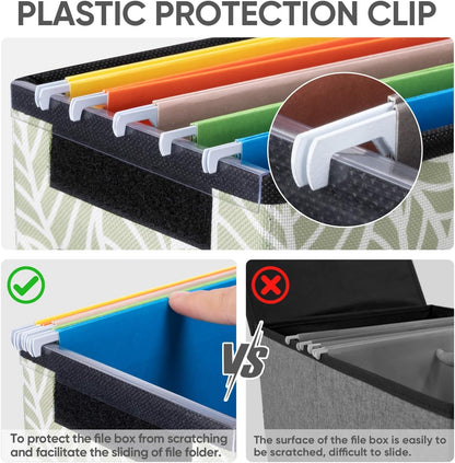 BALEINE File Organizer Box with Lid, Collapsible File Folder Organizer with Plastic Slide, Hanging File Folder Box for Office Document Storage (Black)
