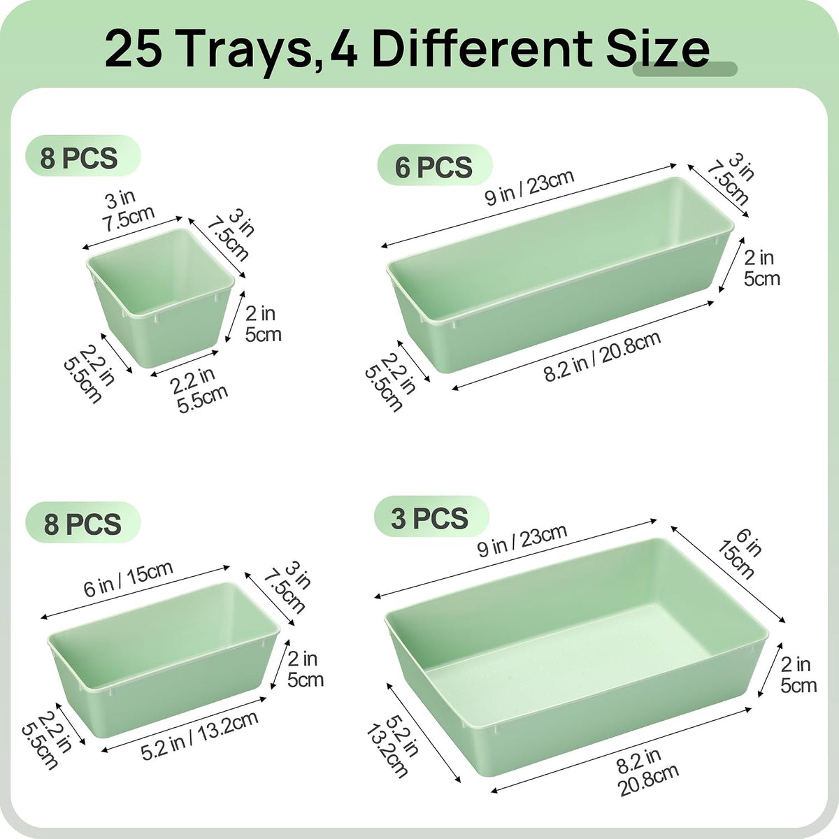 Vtopmart 25 PCS Clear Plastic Drawer Organizers Set, 4-Size Versatile Bathroom and Vanity Drawer Organizer Trays, Storage Bins for Makeup, Bedroom, Kitchen Gadgets Utensils and Office