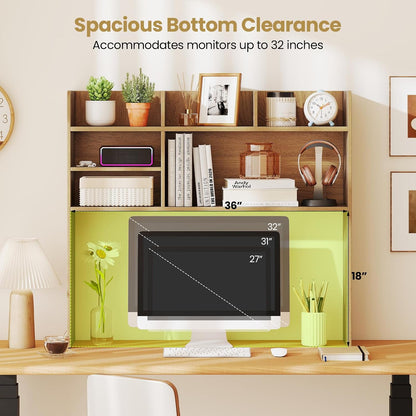 Desktop Bookshelf, Countertop Storage Hutch with 5 Shelves for Computer Desk, Desk 3-Tier Display Rack, Multipurpose Wood Desktop Hutch Storage Organizer for Dorm Office Home
