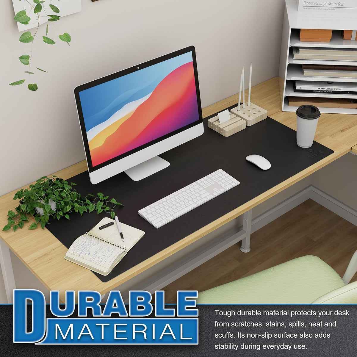 K KNODEL Large Office Leather Desk Mat, Mouse and Keyboard Pad, Computer and Laptop Mat, Desktop Protector and Cover, Writing Pad and Blotter (31.5"x15.7", Black)