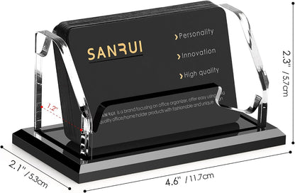 Black Business Card Holder for Desk 1 Slot Clear Acrylic Horizontal