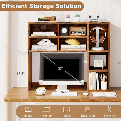 Desktop Bookshelf, Countertop Storage Hutch with 5 Shelves for Computer Desk, Desk 3-Tier Display Rack, Multipurpose Wood Desktop Hutch Storage Organizer for Dorm Office Home