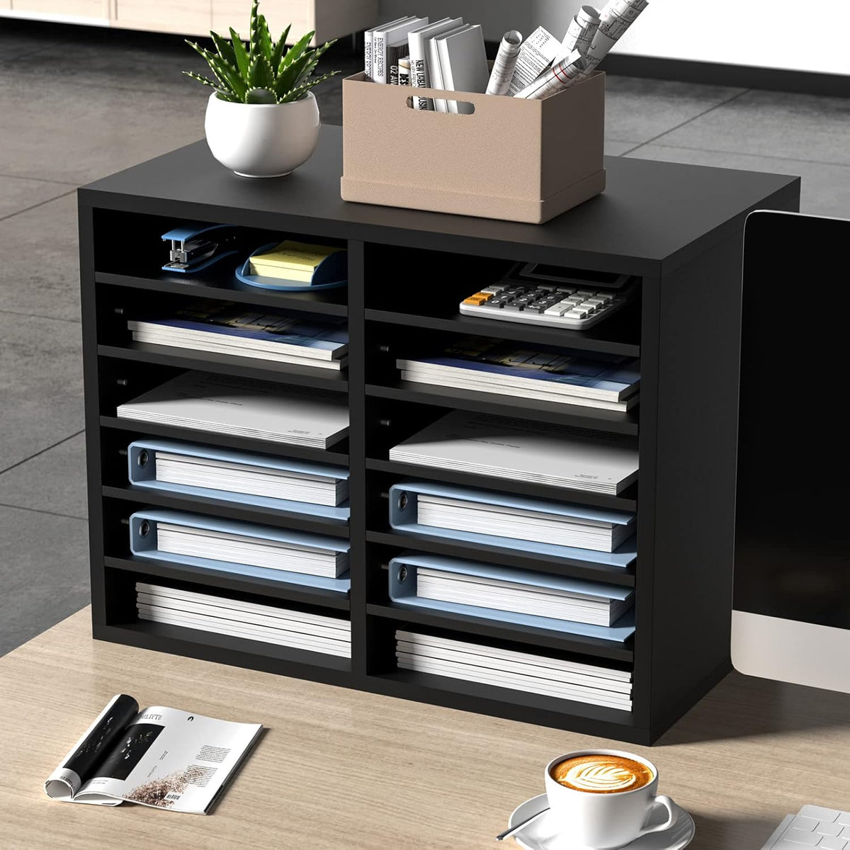 VEVOR Literature Organizers, 12 Compartments Office Mailbox with Adjustable Shelves, Wood Literature Sorter 20.4x12x16.1 inches for Office, Home, Classroom, Mailrooms Organization, EPA Certified White