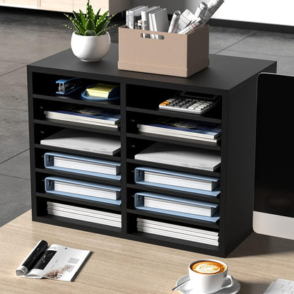 VEVOR Literature Organizers, 12 Compartments Office Mailbox with Adjustable Shelves, Wood Literature Sorter 20.4x12x16.1 inches for Office, Home, Classroom, Mailrooms Organization, EPA Certified White