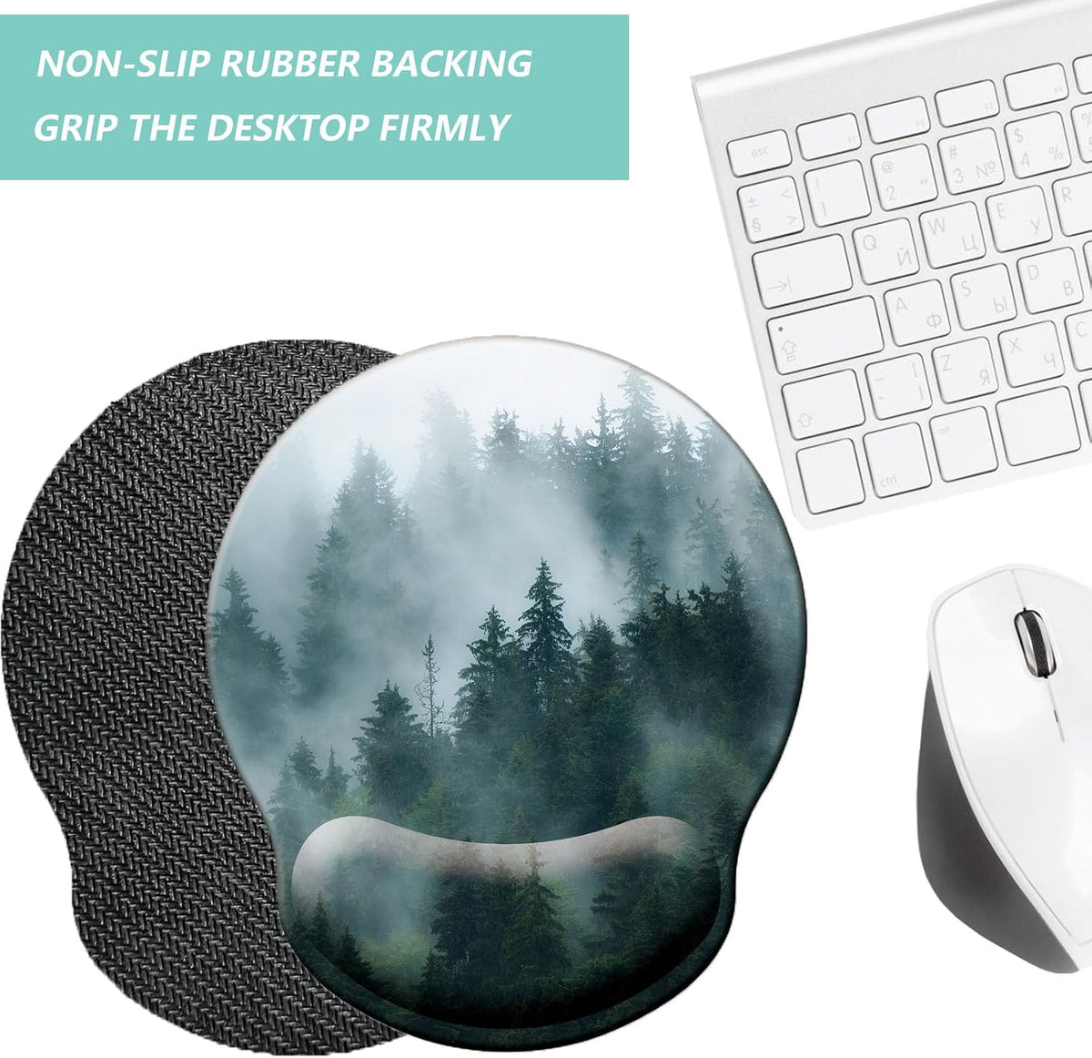 Mouse Pad with Wrist Support, Ergonomic Mouse Pad with Memory Foam Wrist Rest Cushion, Non-Slip Rubber Base Gaming Mice Pad for Home Office Computer Laptop, Flower Black