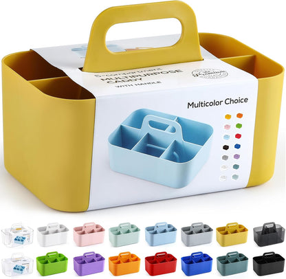 Multiuse Caddy Organizer with Handle, Portable Divided Plastic Tote Bin - Art Craft, Stationary Pen Marker Crayons, Makeup Hair Supplies Storage - Bathroom, Classroom, Dorm, Office, Desk Holder -Black