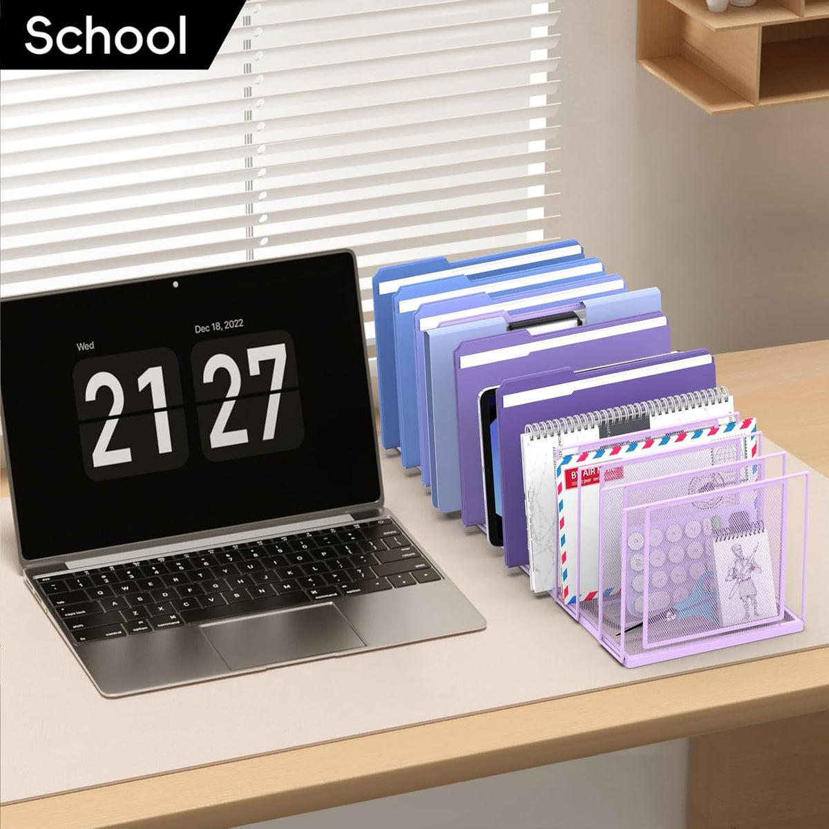 File Organizer for Desk, 5-Section Vertical File Sorter, Paper Holder Organizer Standing Metal File Folder for Office Home Classroom, Black