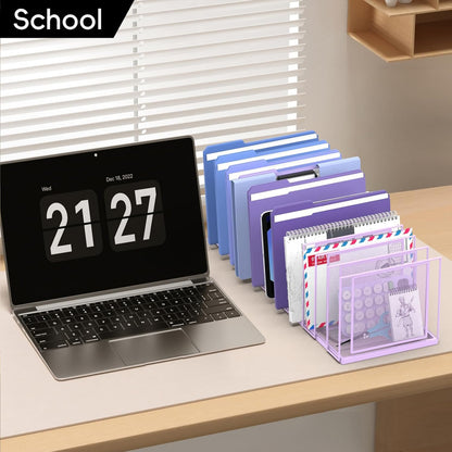 File Organizer for Desk, 5-Section Vertical File Sorter, Paper Holder Organizer Standing Metal File Folder for Office Home Classroom, Black