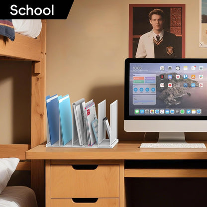 File Organizer for Desk, 5-Section Vertical File Sorter, Paper Holder Organizer Standing Metal File Folder for Office Home Classroom, Black