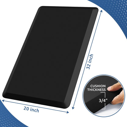 KitchenClouds Kitchen Mat Cushioned Anti Fatigue Rug 17.3"x28" Water Resistant, Non Slip, Standing and Comfort Desk/Floor Mats for House Sink Office (Black)