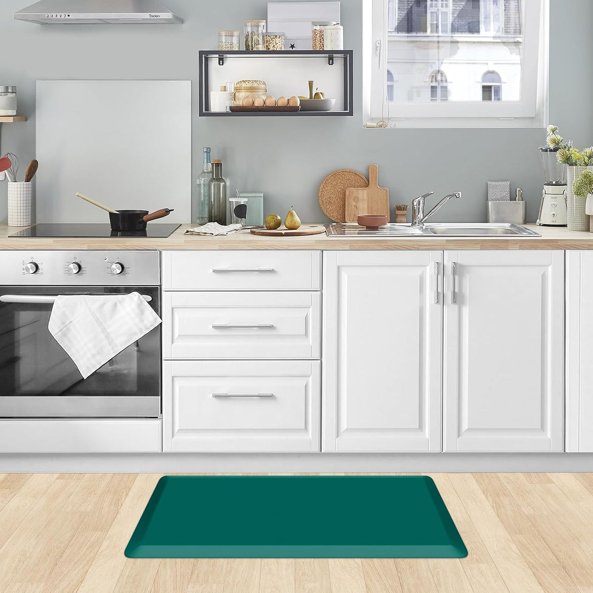 KitchenClouds Kitchen Mat Cushioned Anti Fatigue Rug 17.3"x28" Water Resistant, Non Slip, Standing and Comfort Desk/Floor Mats for House Sink Office (Black)