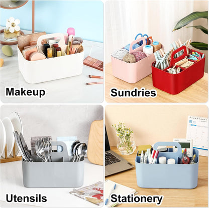 Multiuse Caddy Organizer with Handle, Portable Divided Plastic Tote Bin - Art Craft, Stationary Pen Marker Crayons, Makeup Hair Supplies Storage - Bathroom, Classroom, Dorm, Office, Desk Holder -Black