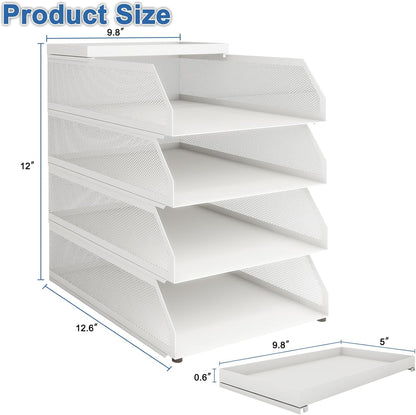 Natwind 4-Tier Paper Organizers,Desk Organizer,Stackable Paper Tray, Desk Accessories,Metal Mesh Desktop Organizer,Letter Trays,File Document Storage Rack for for Home, Office, School (Black)