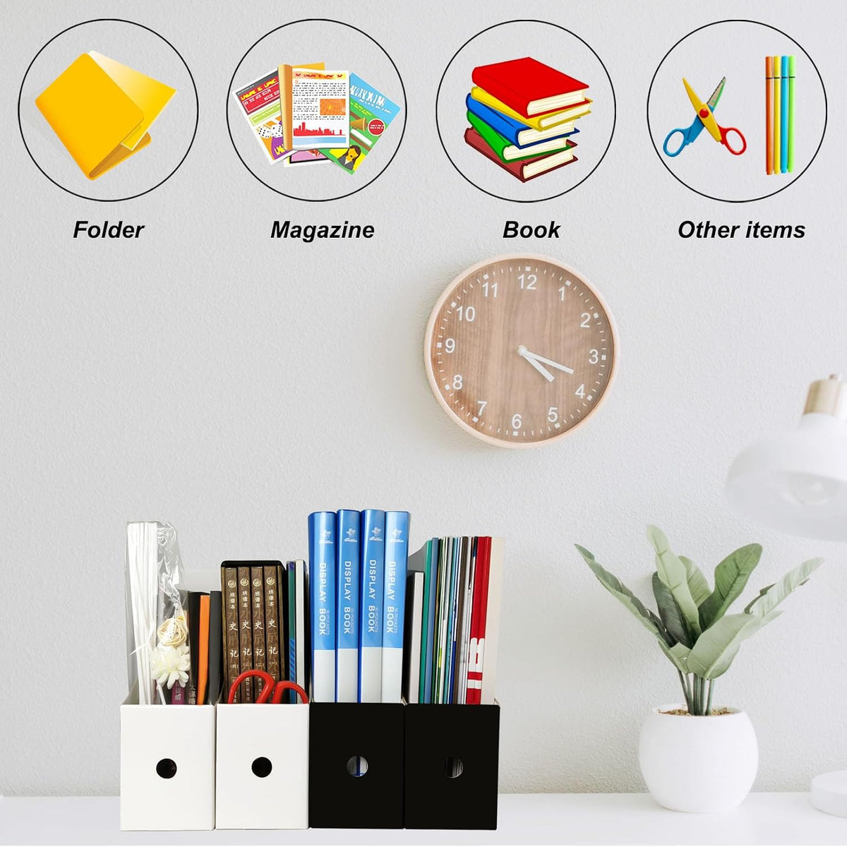 Limitliho 24 Pack Black Cardboard Magazine Holder, Sturdy Book Bins for Classroom Library, 10.6'' ×10.2'' ×3.5'' Inch Vertical File Folder Box