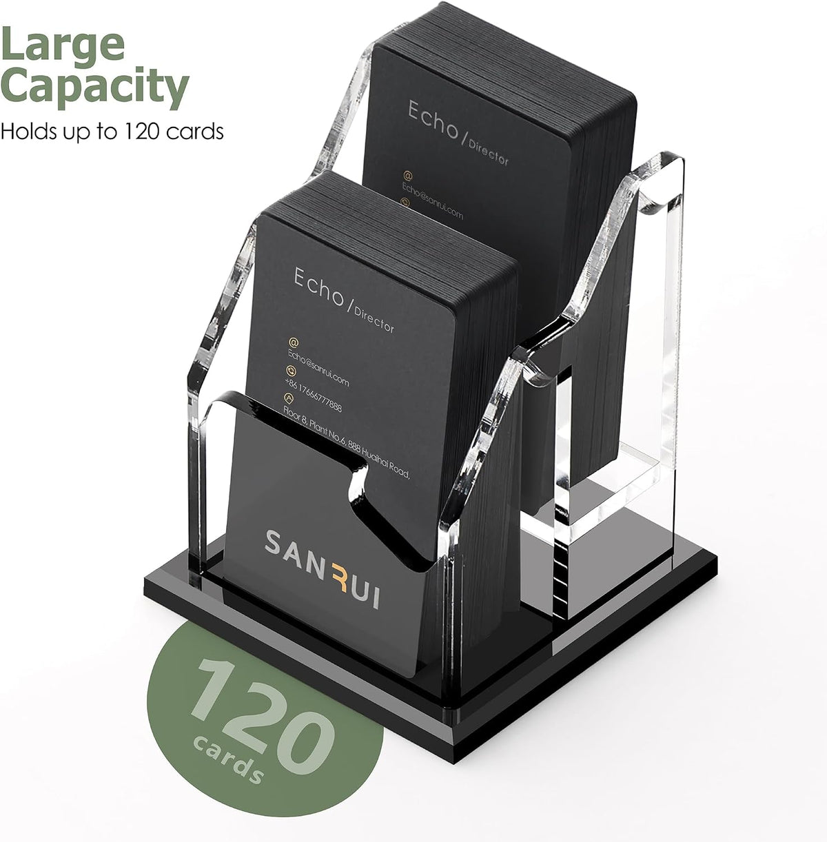 Black Business Card Holder for Desk 1 Slot Clear Acrylic Horizontal