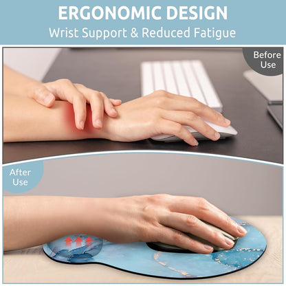 KONVINIT Ergonomic Mouse Pad with Wrist Rest, Small Mousepad with Non-Slip Rubber Base and Smooth Surface, Beach Mouse Pads for Desk, Office Desk Accessories