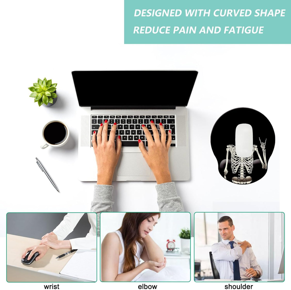Mouse Pad with Wrist Support, Ergonomic Mouse Pad with Memory Foam Wrist Rest Cushion, Non-Slip Rubber Base Gaming Mice Pad for Home Office Computer Laptop, Flower Black