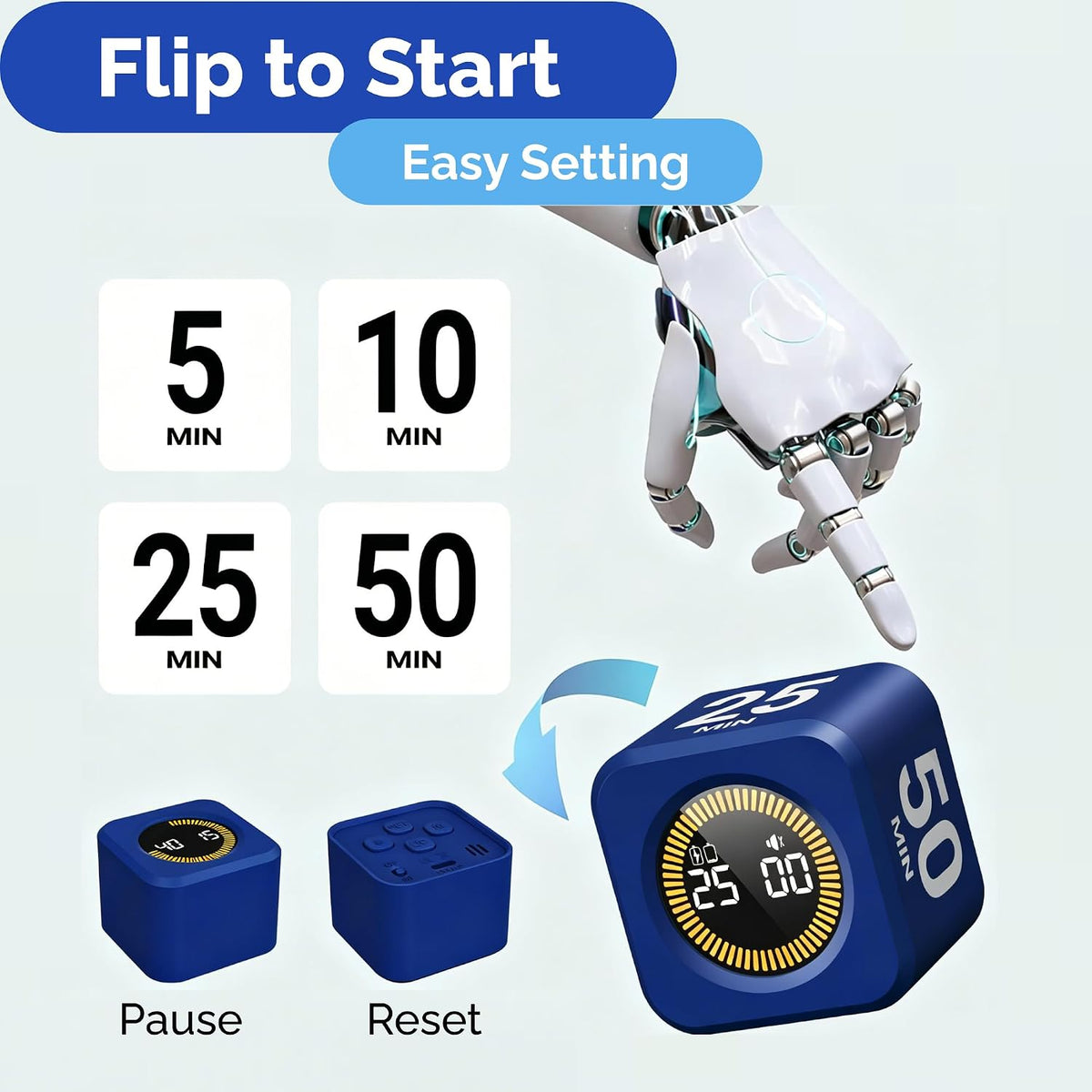 KADAMS Pomodoro Cube Timer Productivity Visual Timer - 5/10/25/50 Min Rotating Countdown (1, Green)
