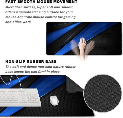 31.5" x 15.7" Waterproof Fabric Desk Pad, Rubber Anti-Slip Base, Stitched Edges No Curling, Fits Laptop Keyboard and Mouse, Smooth Office Mat Large Mouse Pad for Work Game, Black
