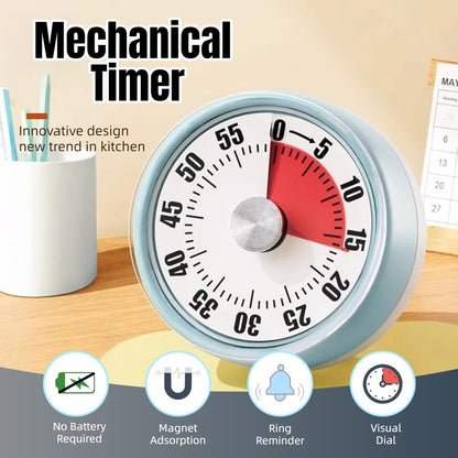 Kitchen Timer,Visual Timer,100% Mechanical Desk Timer,No Batteries Required,Magnetic Stand Back,Kitchen timers for Cooking,lso Magnetic for Classroom, Homeschooling Study Tool, Task Reminder.