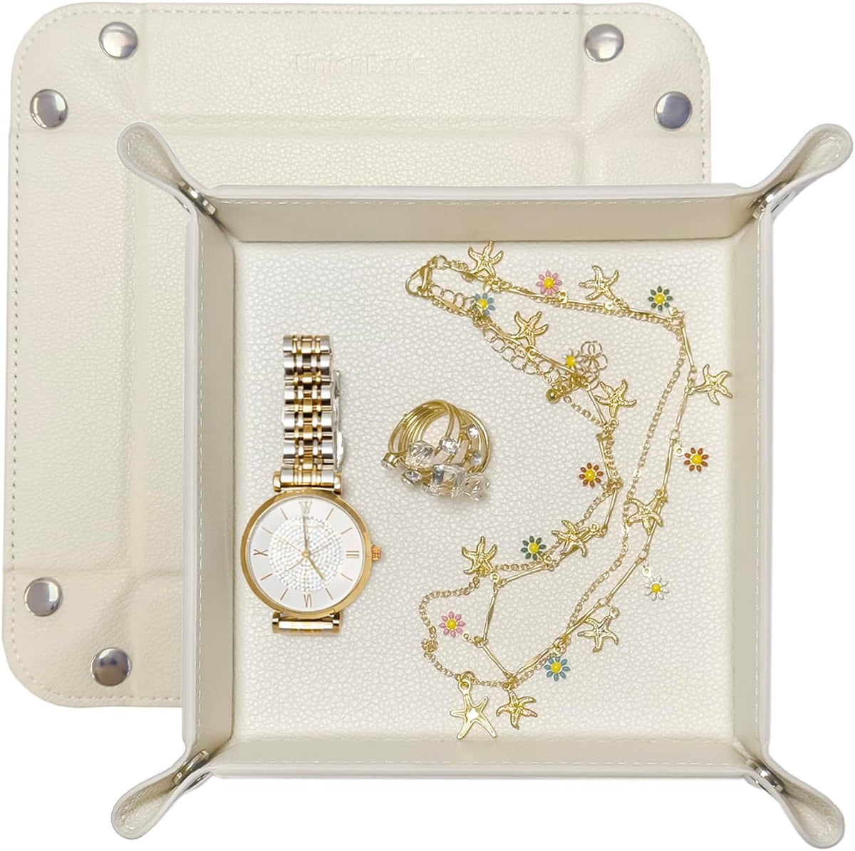 Small Valet Tray, Jewelry Tray for Rings Watches Earrings, Entryway Catchall Caddy for Coins Keys Change, Nightstand Bedside Valet Holder, Trays for Electronic Gadgets, Beige - Colors A