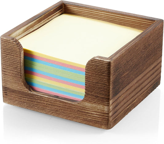 Sticky Note Holder, Burnt Wood Note Dispenser for Office Desk Accessories, Self Stick Note Pad Holder, Memo Pad Holder Dispenser Organizer for School Office Desk Supplies
