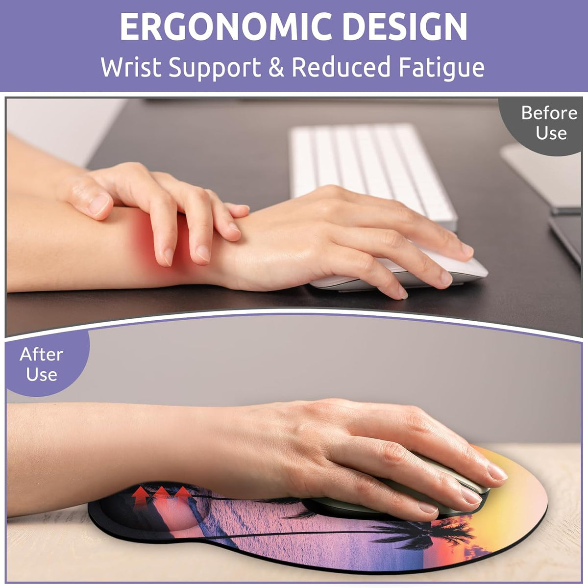 KONVINIT Ergonomic Mouse Pad with Wrist Rest, Small Mousepad with Non-Slip Rubber Base and Smooth Surface, Beach Mouse Pads for Desk, Office Desk Accessories