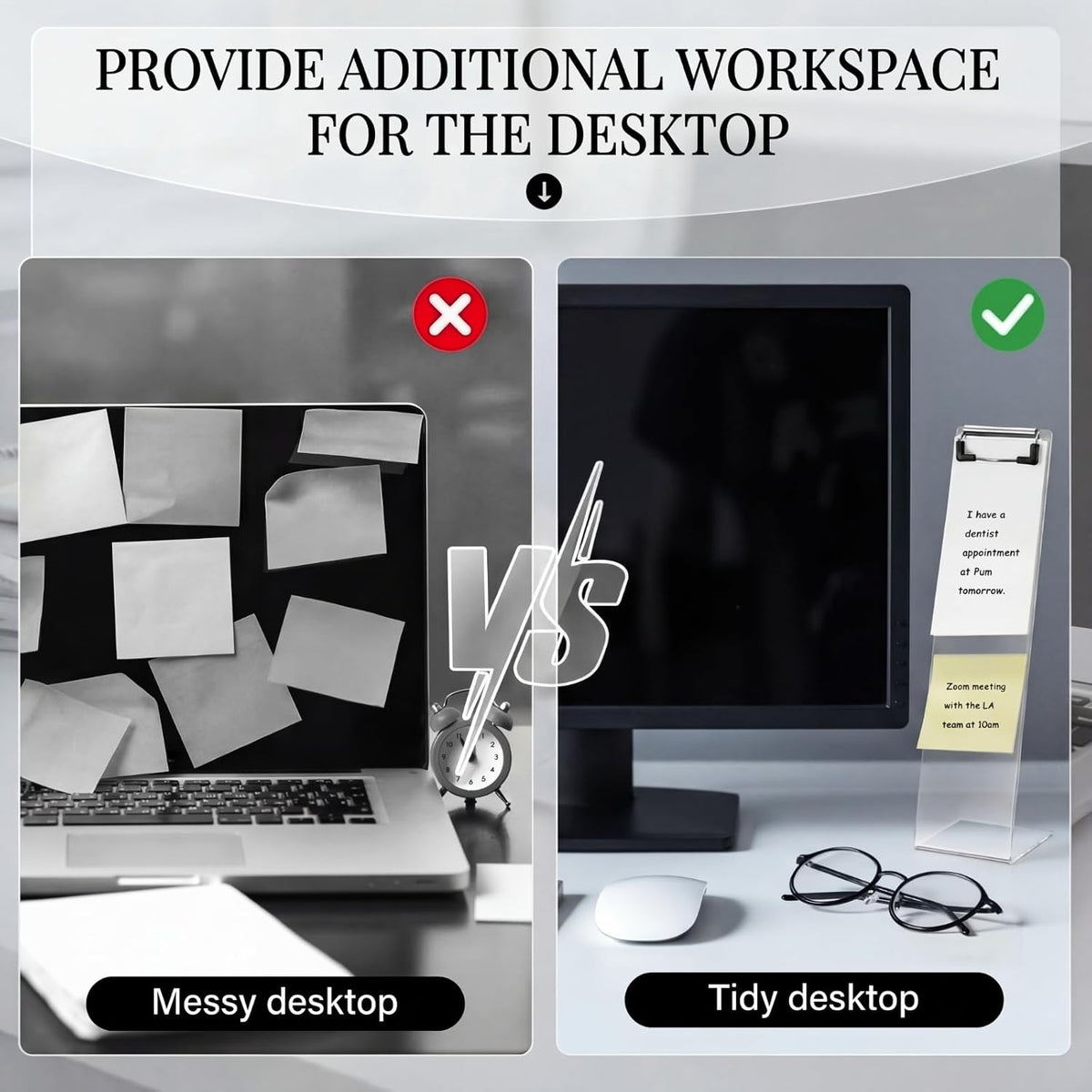 4 Pcs Monitor Memo Boards for Computer, Acrylic Multifunction Screen Message Reminder, Transparent Computer Sticky Note Holder, Creative Office Desk Accessories for Desktop Home