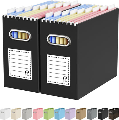 Oterri File Organizer Box, Portable Collapsible Cardboard File Folder Organizer with Handle for Letter Size Hanging Files, Document Storage Box for Home Office & Classroom (Pink)
