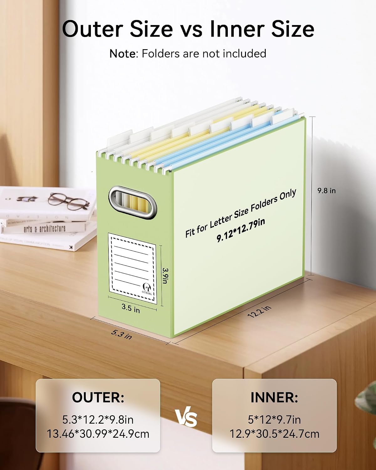 Oterri File Organizer Box, Portable Collapsible Cardboard File Folder Organizer with Handle for Letter Size Hanging Files, Document Storage Box for Home Office & Classroom (Pink)
