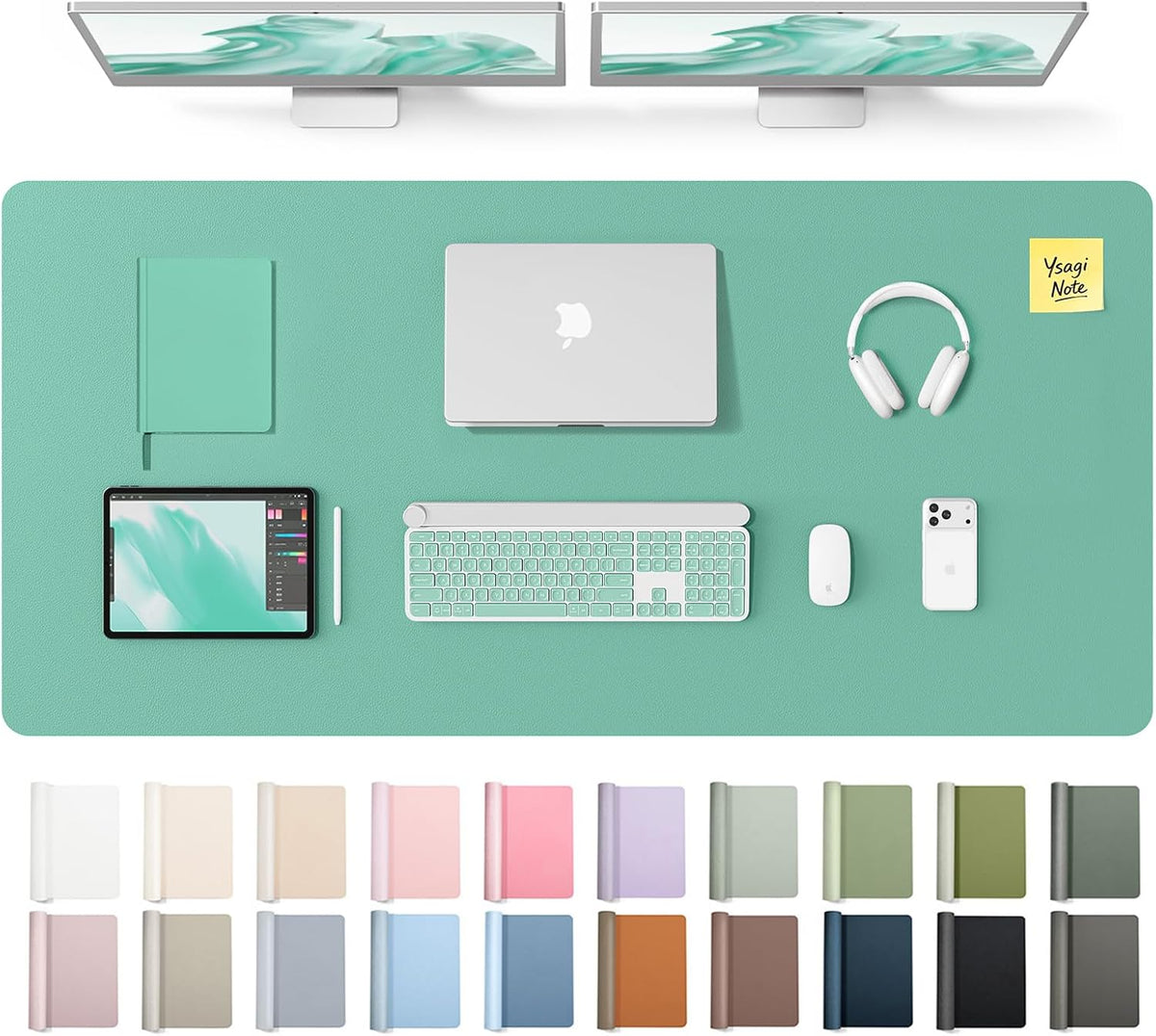 YSAGi Leather Desk Pad Protector, Office Desk Mat, Large Mouse Pad, Non-Slip PU Leather Desk Blotter, Waterproof Laptop Desk Writing Pad for Office and Home (23.6" x 13.8", Eggshell) - Colors A