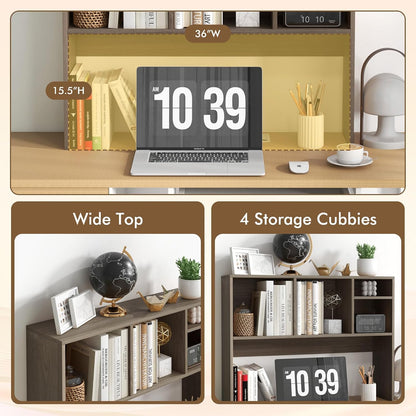 Desktop Bookshelf, Countertop Storage Hutch with 5 Shelves for Computer Desk, Desk 3-Tier Display Rack, Multipurpose Wood Desktop Hutch Storage Organizer for Dorm Office Home