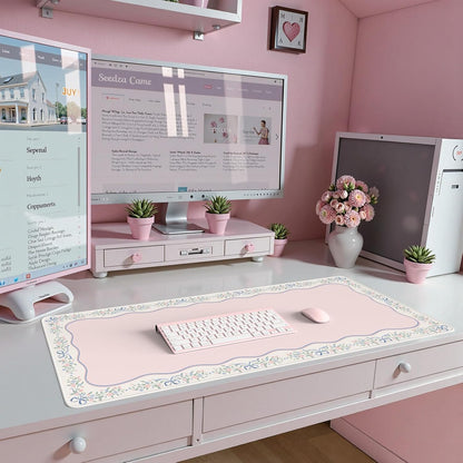 Desk Mat,Mouse Pad for Office Desk,35.4x15.7in,Pink Flowers