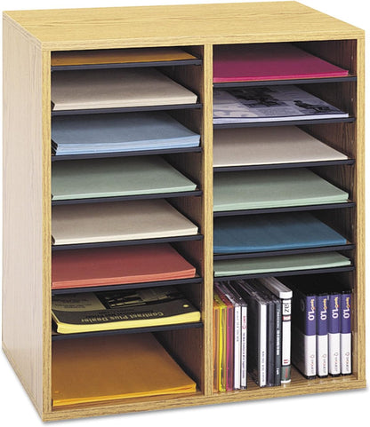 Safco 9422GR Wood Adjustable Literature & Paper Organizer, 16 Adjustable Compratment, Stackable Durable Construction, Home, Office, Mailroom, Classroom Mailbox , Gray