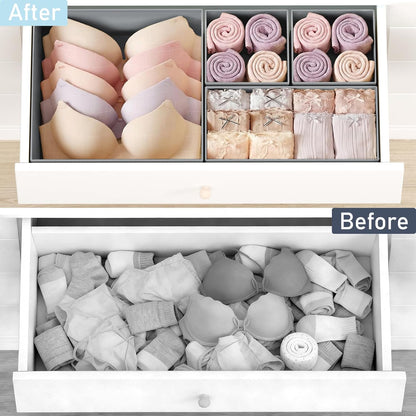 Drawer Organizer Clothes, Dresser Organizer, Foldable Closet Organizers and Storage, Fabric Dresser Bins, Drawer Dividers for Nursery, Baby Clothes, Underwears, Sock (Beige)