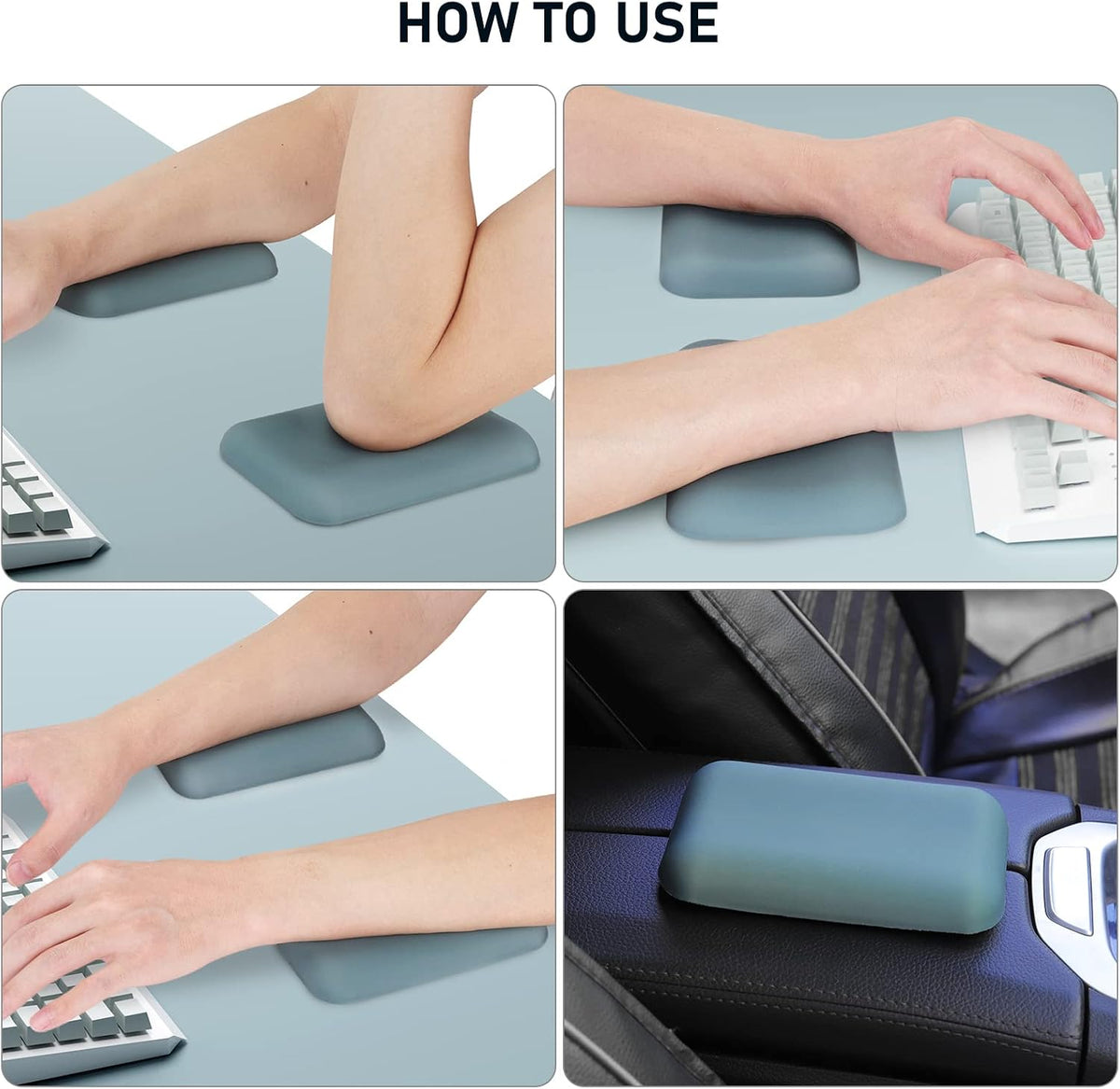 Leolee Elbow Rest Pads for Desk, Black Ergonomic Wrist Rest Arm Rest Pads | Memory Foam & Non-Slip Base, Armrest Cushion Support Pad Relieve Elbow and Wrist Pain for Computer, Office, 2 Packs