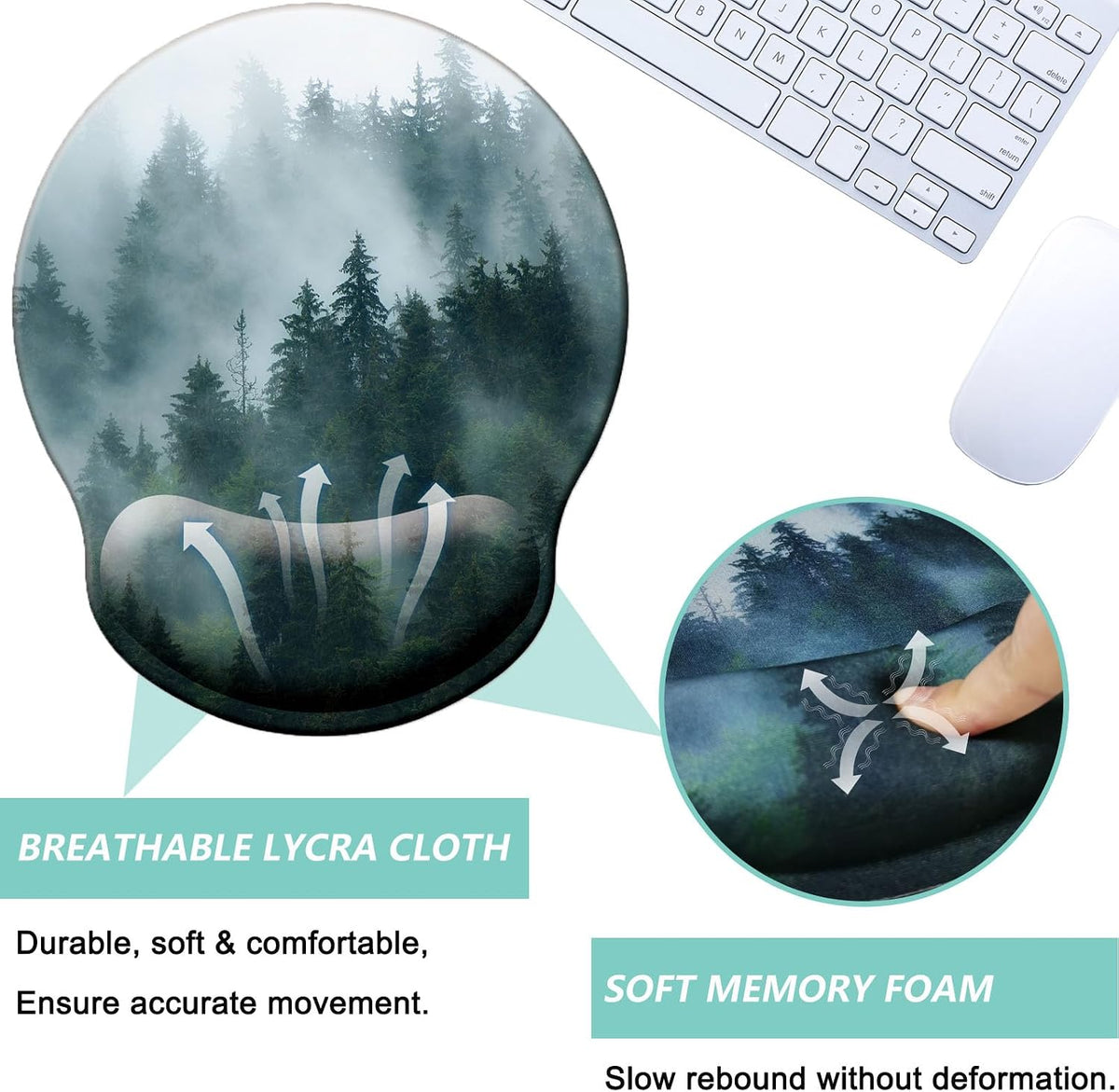 Mouse Pad with Wrist Support, Ergonomic Mouse Pad with Memory Foam Wrist Rest Cushion, Non-Slip Rubber Base Gaming Mice Pad for Home Office Computer Laptop, Flower Black