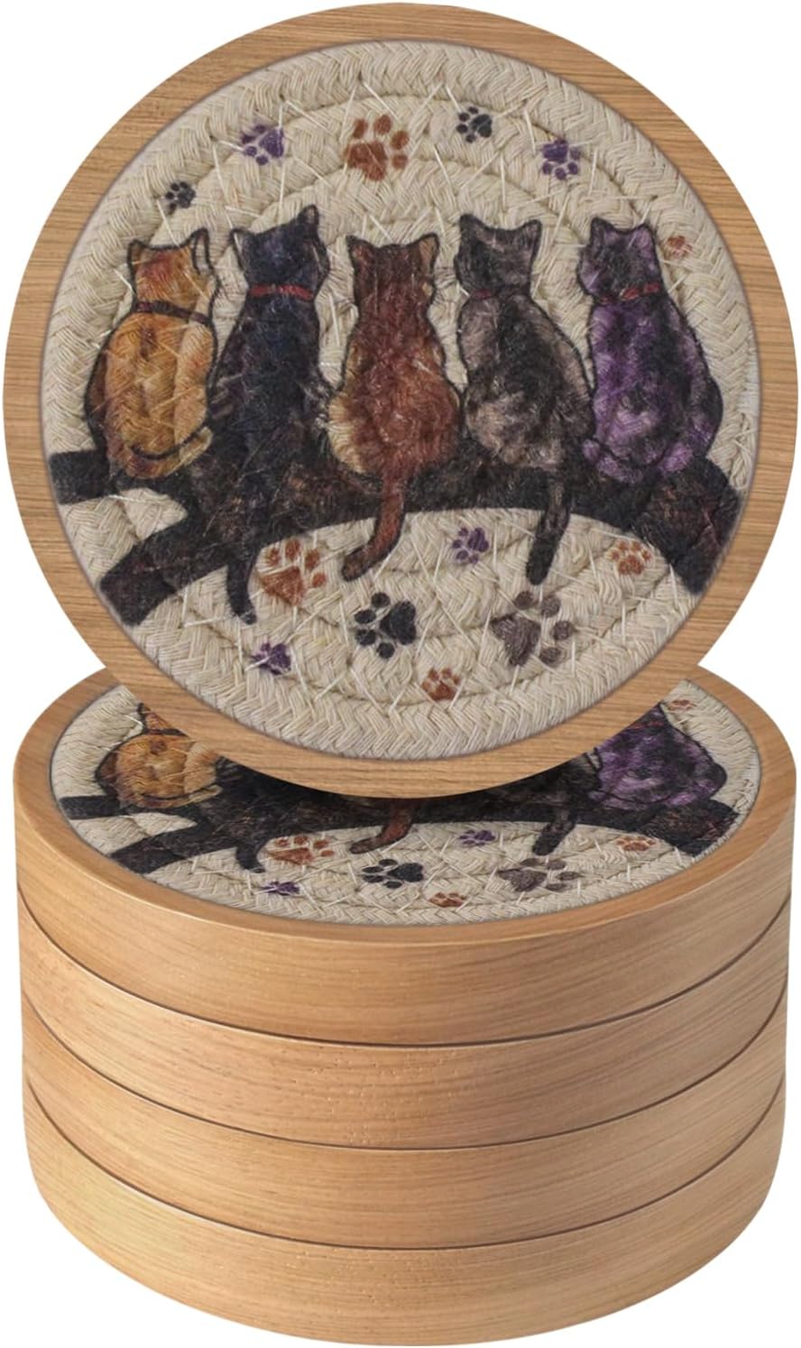 Wood Coasters for Drinks, Eykao Absorbent Coaster Sets of 5, Woven Drink Coasters for Coffee Table, Housewarming Gift for Farmhouse Home Decor,4 inches