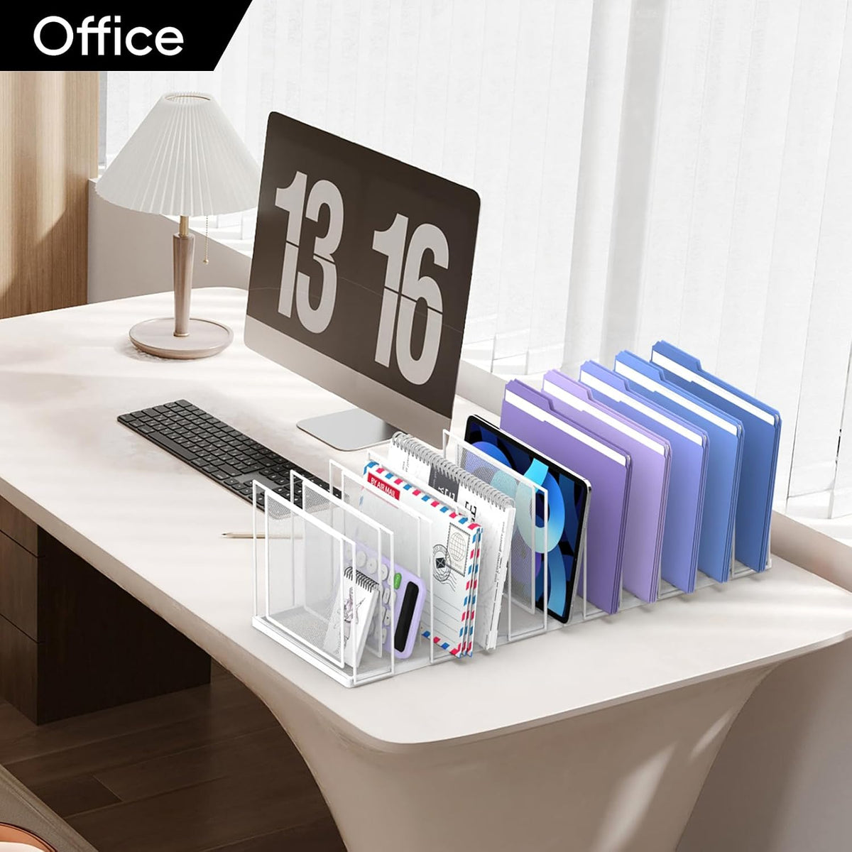 File Organizer for Desk, 5-Section Vertical File Sorter, Paper Holder Organizer Standing Metal File Folder for Office Home Classroom, Black