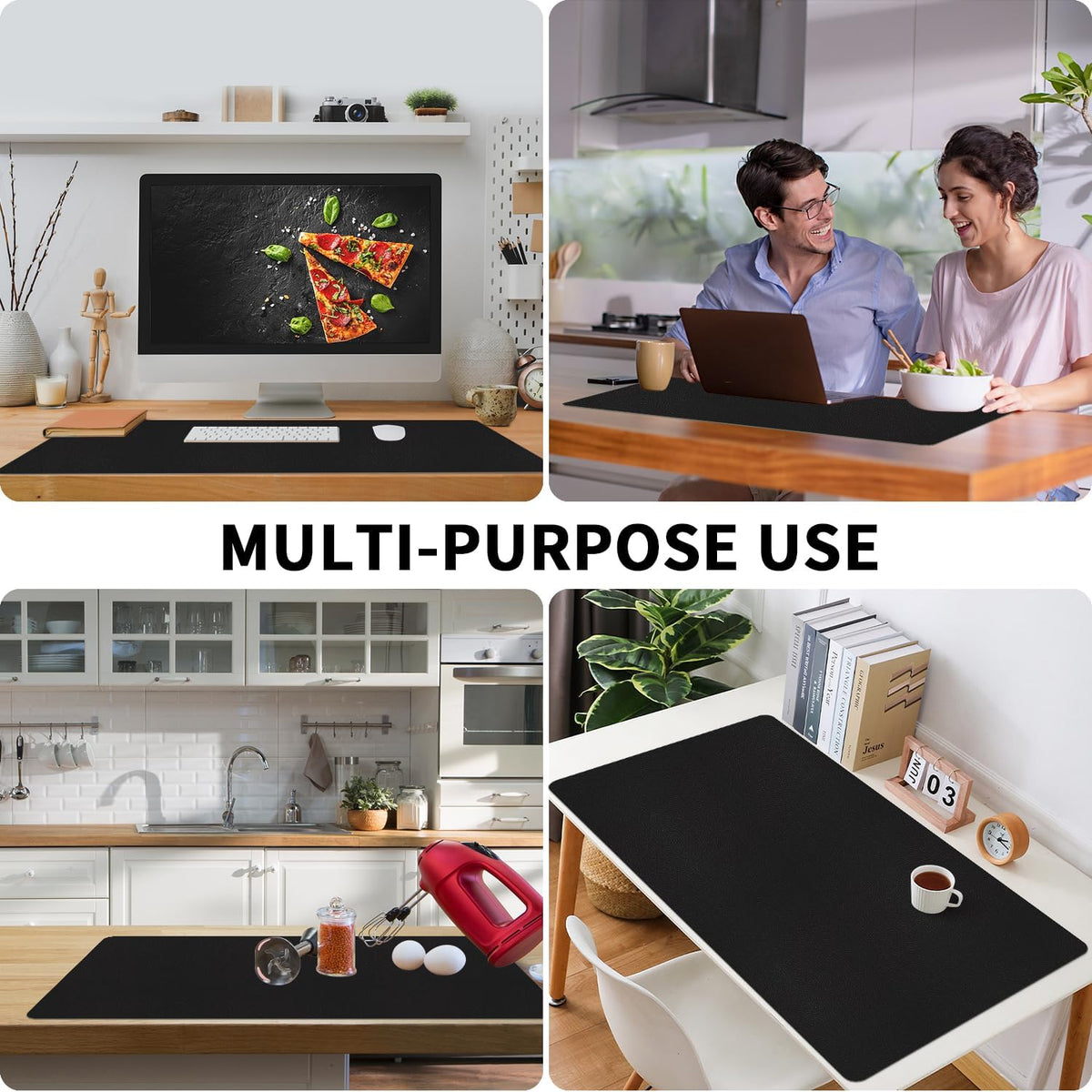 Bloss Leather Desk Pad and Keyboard Wrist Rest, Large Mouse Pad + Keyboard Pad+Mouse Wrist Support, Non-Slip Desk Mat Protector for Office, Home(31.5×15.7 Inches,Beige) - Colors A