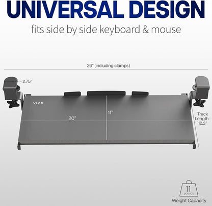 VIVO Extra Long Clamp-on Computer Keyboard and Mouse Under Desk Slider Tray, 34 x 11 inch Pull Out Platform Drawer, Black, MOUNT-KB15EB