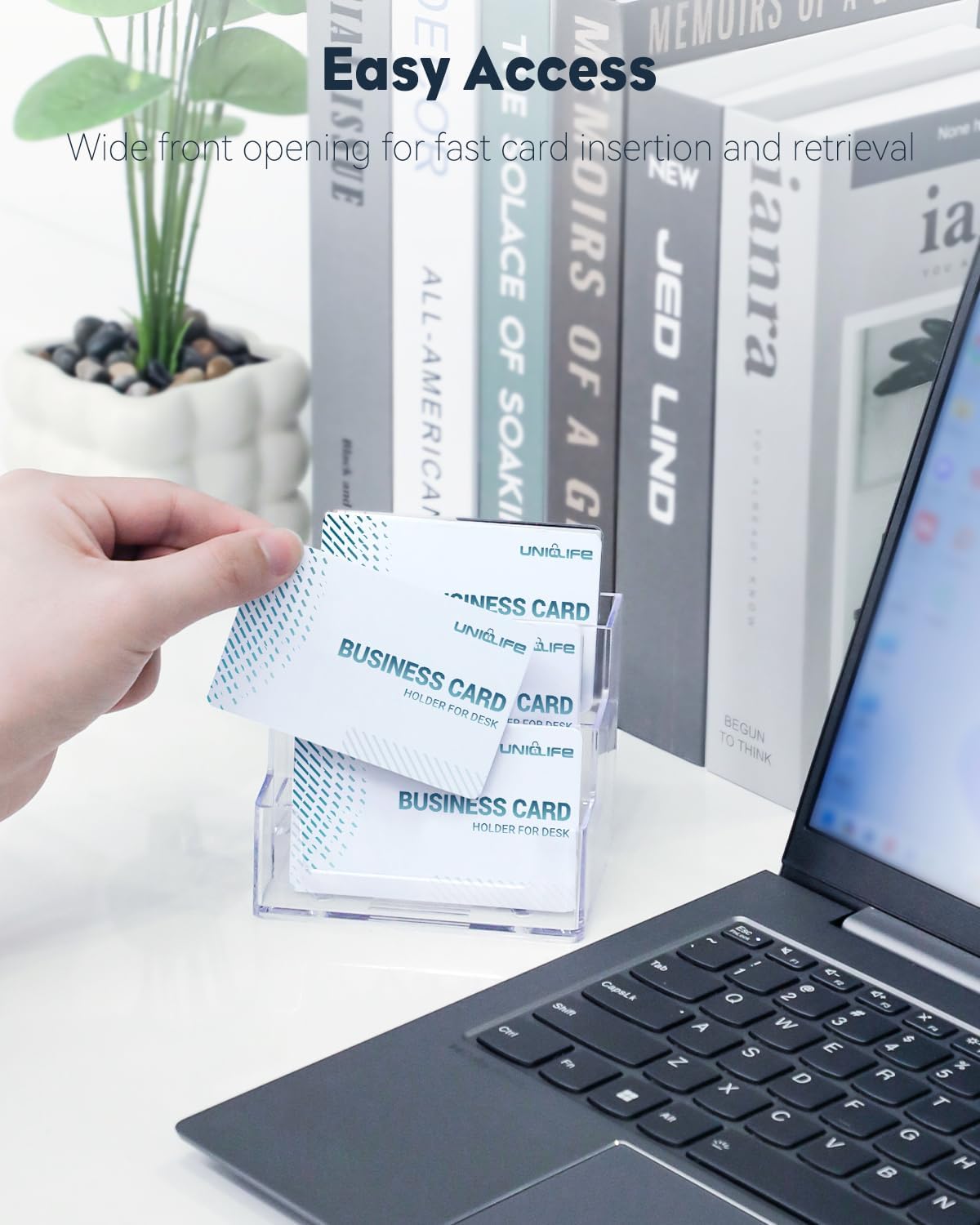 Uniclife Acrylic Business Card Holder for Desk 1 Slot Clear Business Card Display Stand for Men & Women Desktop Business Card Organizer Card Stand for Office Home Exhibition, 60 Card Capacity