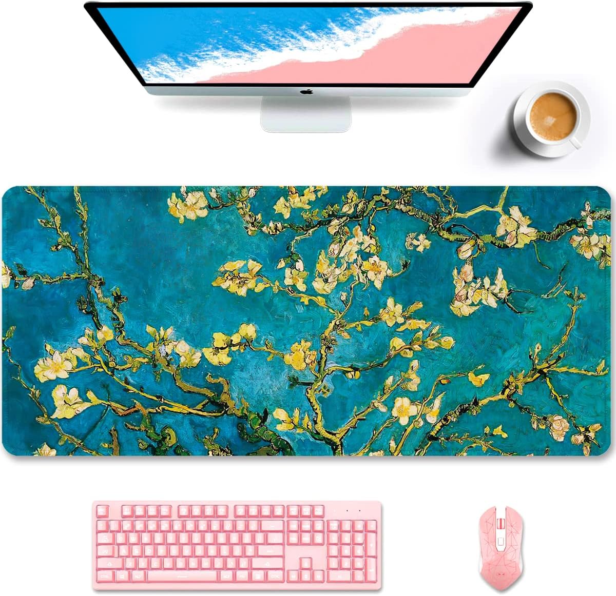 Auhoahsil Desk Mat, Ultra Large Mouse Pad, XXL Gaming Mousepad, Green Tropical Leaves Deskpad, Big Extended Full Size Mouse Pad, Desktop Desk Matt for Keyboard, Laptop & Computer, 35.5 x 15.7 in - Colors A