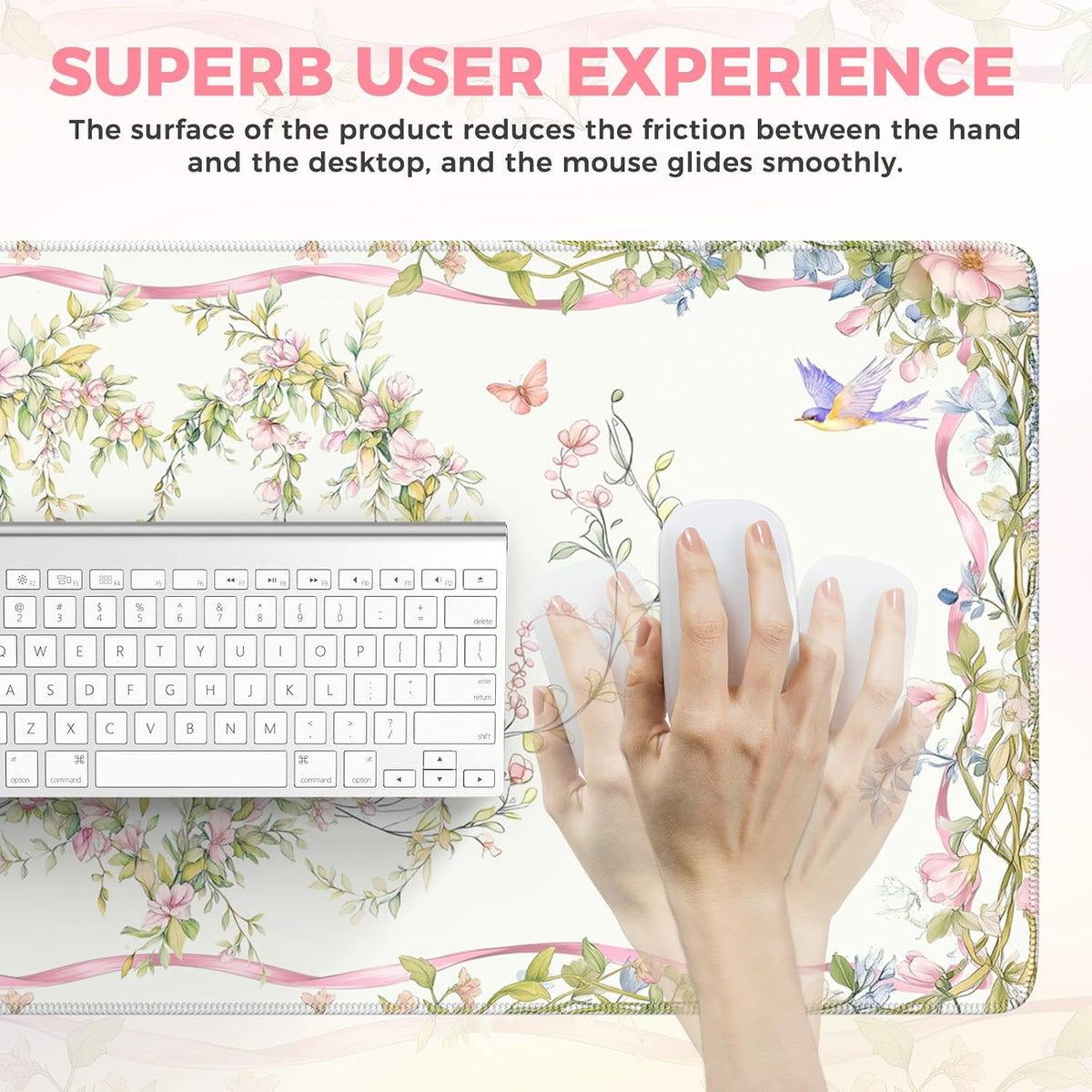 Desk Mat,Mouse Pad for Office Desk,35.4x15.7in,Pink Flowers
