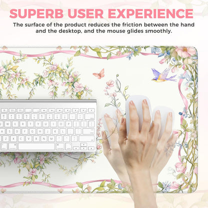 Desk Mat,Mouse Pad for Office Desk,35.4x15.7in,Pink Flowers