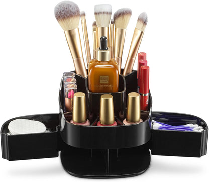 Masirs 360 Rotating Makeup Organizer Countertop - Adjustable Shelf Height - The Perfect Round Spinning Cosmetic Organizer for Bedroom Dresser or Vanity Countertop Storage (Clear)