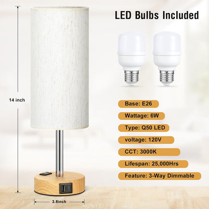 Fenmzee Bedside Table Lamp for Bedroom - Dimmable Touch, USB A+C, AC Outlet