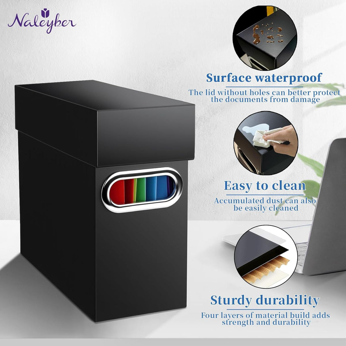 File Organizer Box with Lid & Handle, Thickened Cardboard Hanging File Folder Storage Boxes for Letter Size, Portable Filing Organizer for Office, Home, Classroom, Black