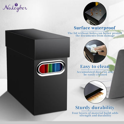 File Organizer Box with Lid & Handle, Thickened Cardboard Hanging File Folder Storage Boxes for Letter Size, Portable Filing Organizer for Office, Home, Classroom, Black